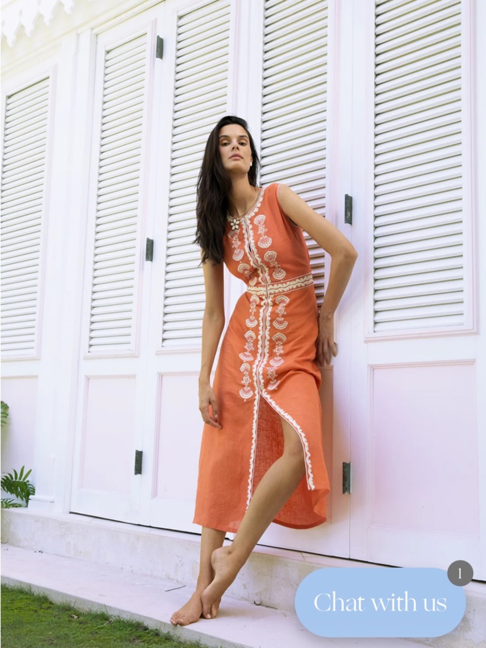Sleeveless Linen Embroidered Midi Dress